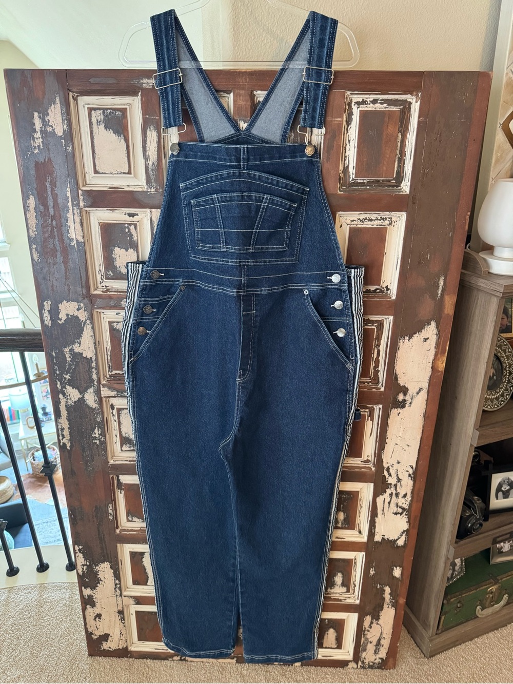 Hybrid Classic Dark Blue Denim Overalls w side stripe- size XL